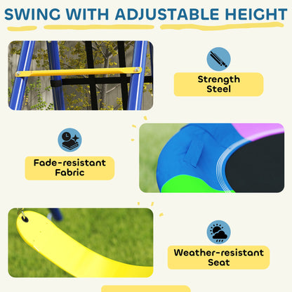 AIYAPLAY 6 in 1 Metal Kids Swing Set with 3 Swings, Climbing Ladder & Net, Basketball Hoop, for Ages 3-8 