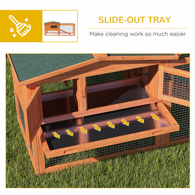 PawHut Rabbit Hutch with Run Wooden Guinea Pig Hutch Outdoor Bunny Cage Hide House with Sliding Tray, Hay Rack, Ramp, 156 x 58 x 68cm, Orange 