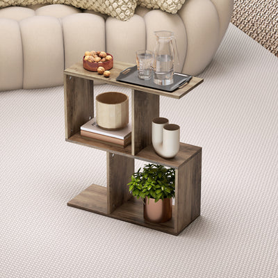 HOMCOM Side Table, Narrow End Table with Storage Shelves, S-Shaped, 3-Tier, 50W x 19.5D x 58H cm, Oak 