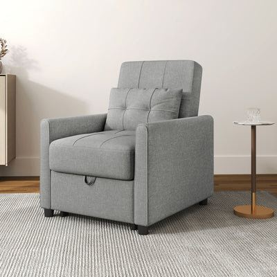 HOMCOM Linen-Look Single Chair Bed - Light Grey 