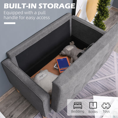 HOMCOM Modern 2 Seater Sofa with Hidden Storage, 117cm Tufted Cotton Couch with Wood Legs, Compact Loveseat for Living Room, Kitchen, Grey 