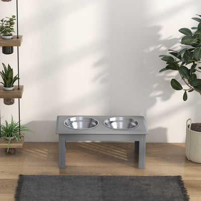 PawHut Raised Dog Feeding Bowls with Stand, Stainless Steel for Medium Dog, 58L x 31W x 25H cm - Grey 