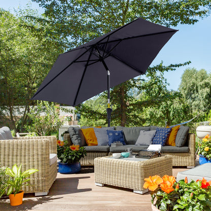 Outsunny 2.6M Garden Parasol Umbrella with Tilt and Crank, Outdoor Sun Parasol Sunshade Shelter with Aluminium Frame, Grey 