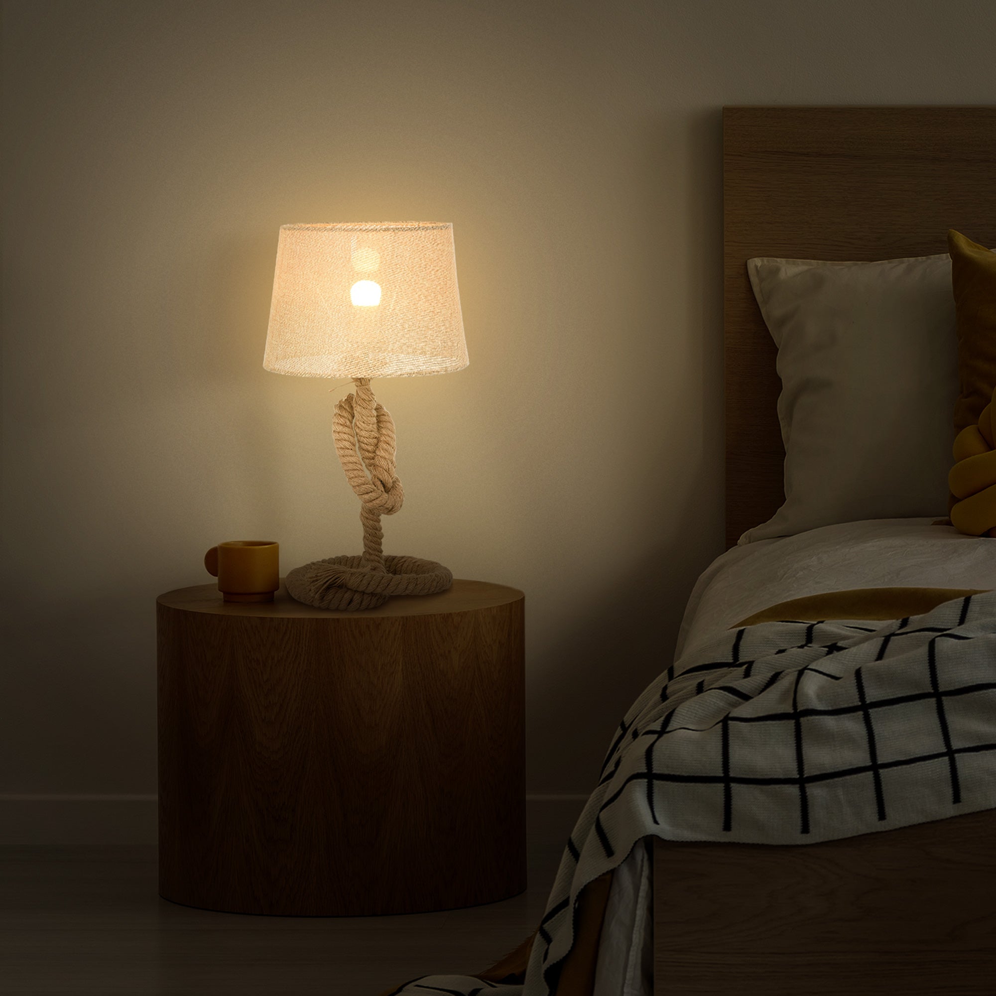 HOMCOM Nautical Style Table Lamp with Fabric Lampshade Metal Frame Power Switch, 54cm Home Desk Lamp Bedroom Living Room Study E27 Base, Beige 