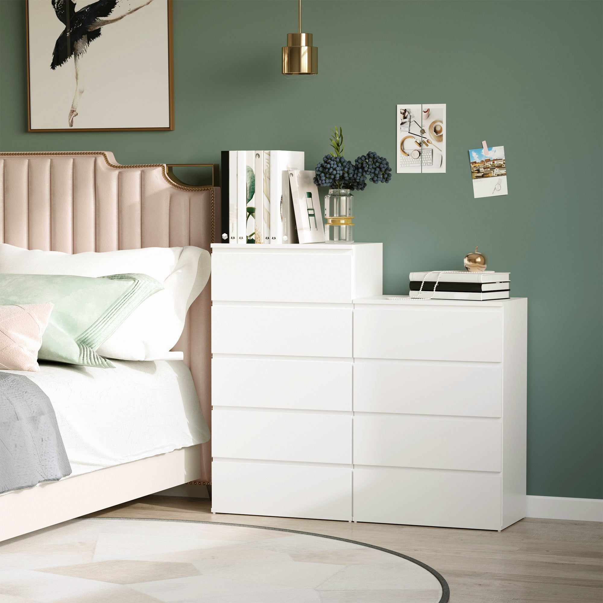 HOMCOM Chest of Drawers, 5 Drawers Storage Cabinet Floor Tower Cupboard for Bedroom Living Room, White 