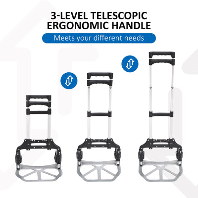 HOMCOM Aluminium Folding Hand Truck Trolley, Heavy Duty Foldable Sack Cart with Adjustable Telescoping Handle, 70KG Load Capacity 