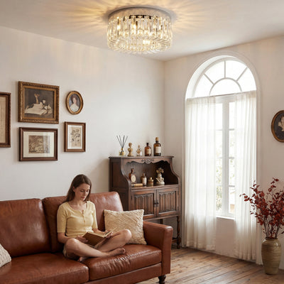 HOMCOM Crystal Chandeliers with 160 Crystal Pendants, 6-Light Ceiling Light for Living Room, Bedroom Dining Room, Silver Tone 