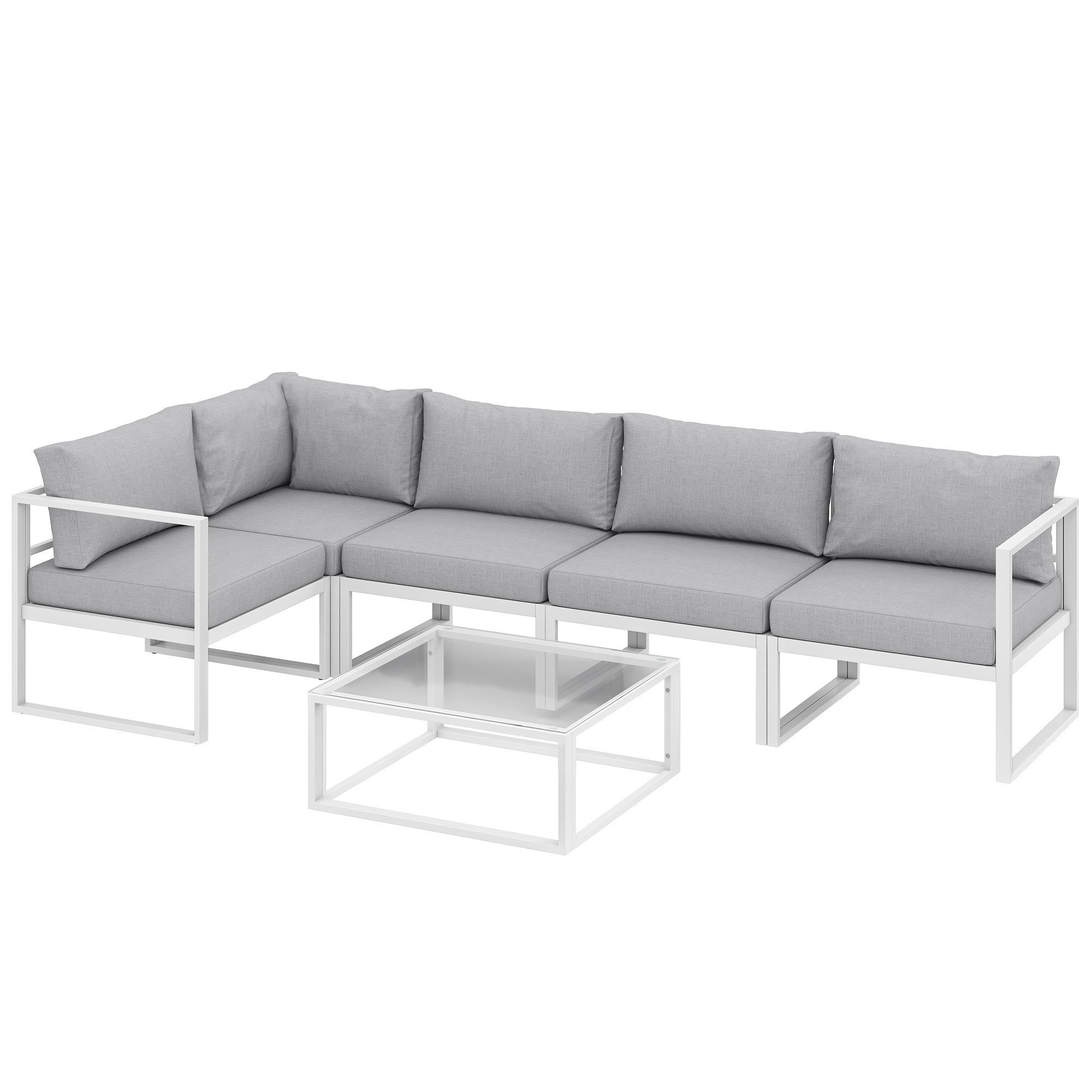 Outsunny 5 Seater Aluminium Garden Furniture Set, Garden Sofa Set with Thick Cushions for Patio and Balcony, Outdoor, Light Grey 
