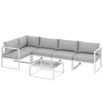 Outsunny 5 Seater Aluminium Garden Furniture Set, Garden Sofa Set with Thick Cushions for Patio and Balcony, Outdoor, Light Grey 