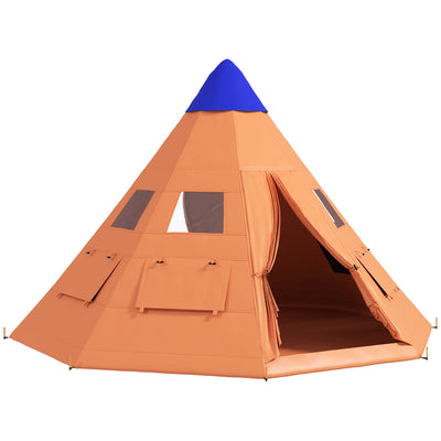 Outsunny 6 Men Tipi Tent with Carry Bag - Orange 