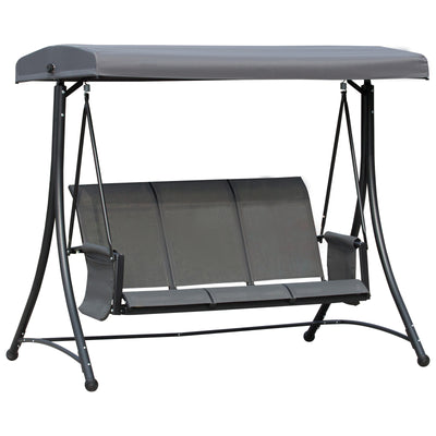 Outsunny 3 Person Outdoor Patio Porch Swing Chair with High Back Design, Side Pouches and Adjustable Canopy, Charcoal Grey 