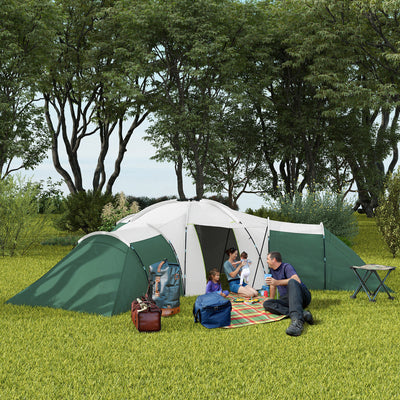 Outsunny 6-9 Man Tent with Bedrooms and Living Room, Accessories Included, Green 