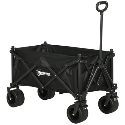 Outsunny Folding Garden Trolley, Outdoor Wagon Cart with Carry Bag, for Beach, Camping, Festival, 120KG Capacity, Black 