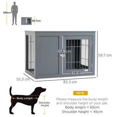 PawHut Furniture Style Dog Crate for Small and Medium Dogs, End Table Pet Cage with Two Lockable Doors - Grey 