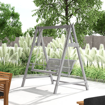 Outsunny 2 Seater Garden Swing Seat Larch Wood Swing Chair Hammock Bench Lounger - Grey 