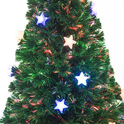 HOMCOM 5FT Prelit Artificial Christmas Tree Fibre Optic Star LED Light Holiday Home Xmas Decoration with LED Light for Indoor Party, Green 