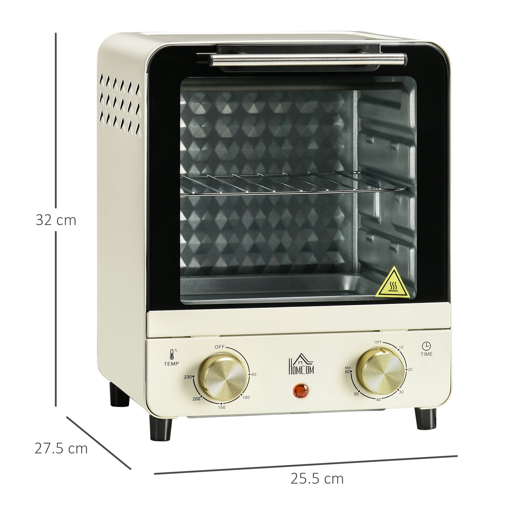 HOMCOM Mini Oven, 15 Litres Electric Oven and Grill with 60-230\'e2\'84\'83 Adjustable Temperature, 60 Minute Timer, Include Baking Tray, Wire Rack and Crumb Tray, 1000W, Cream White
