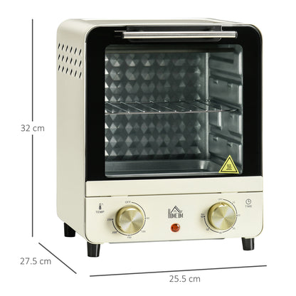 HOMCOM Mini Oven, 15 Litres Electric Oven and Grill with 60-230\'e2\'84\'83 Adjustable Temperature, 60 Minute Timer, Include Baking Tray, Wire Rack and Crumb Tray, 1000W, Cream White