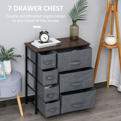 HOMCOM Chest of Drawers with 7 Drawers, Fabric Drawers with Large Storage Space, Drawers Dresser with Metal Frame, Adjustable Feet for Bedroom Living Room, Dark Grey 