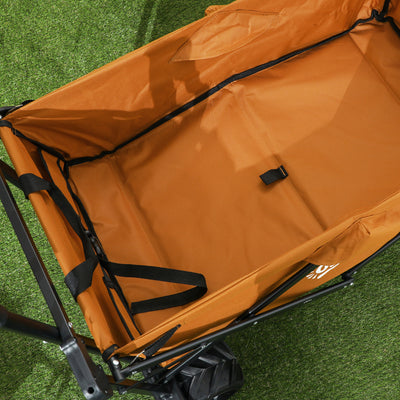 Outsunny Folding Trolley Cart Storage Wagon Beach Trailer 4 Wheels with Handle Overhead Canopy Cart Push Pull For Shopping Camping, Orange 
