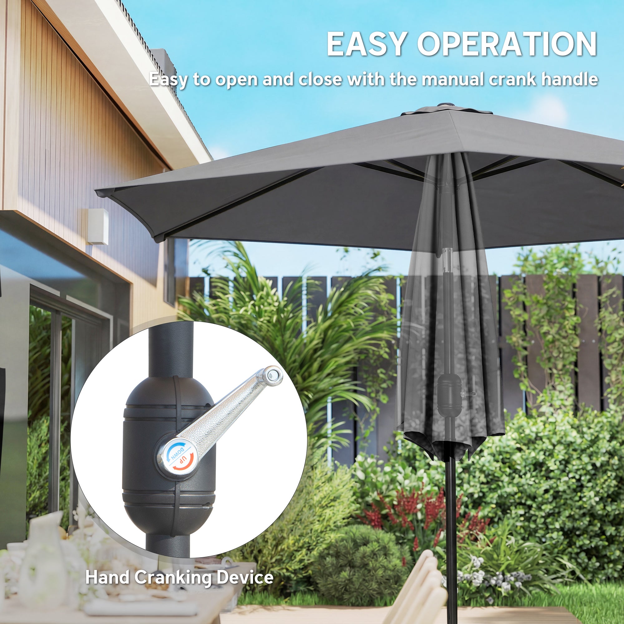 Outsunny 2.6 m Garden Parasol Umbrella with Aluminium Pole, Outdoor Patio Umbrella with Tilt and Crank, Vent, Grey 
