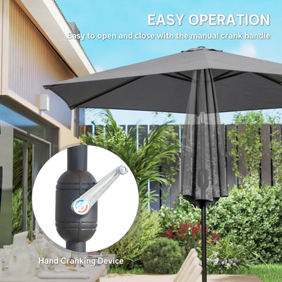 Outsunny 2.6 m Garden Parasol Umbrella with Aluminium Pole, Outdoor Patio Umbrella with Tilt and Crank, Vent, Grey 