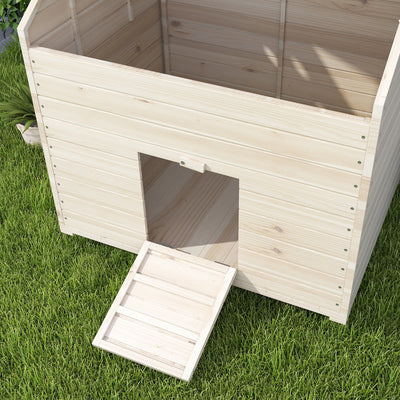 PawHut Wooden Duck House Poultry Coop for 2-4 Ducks with Openable Roof Raised Feet Air Holes Natural 
