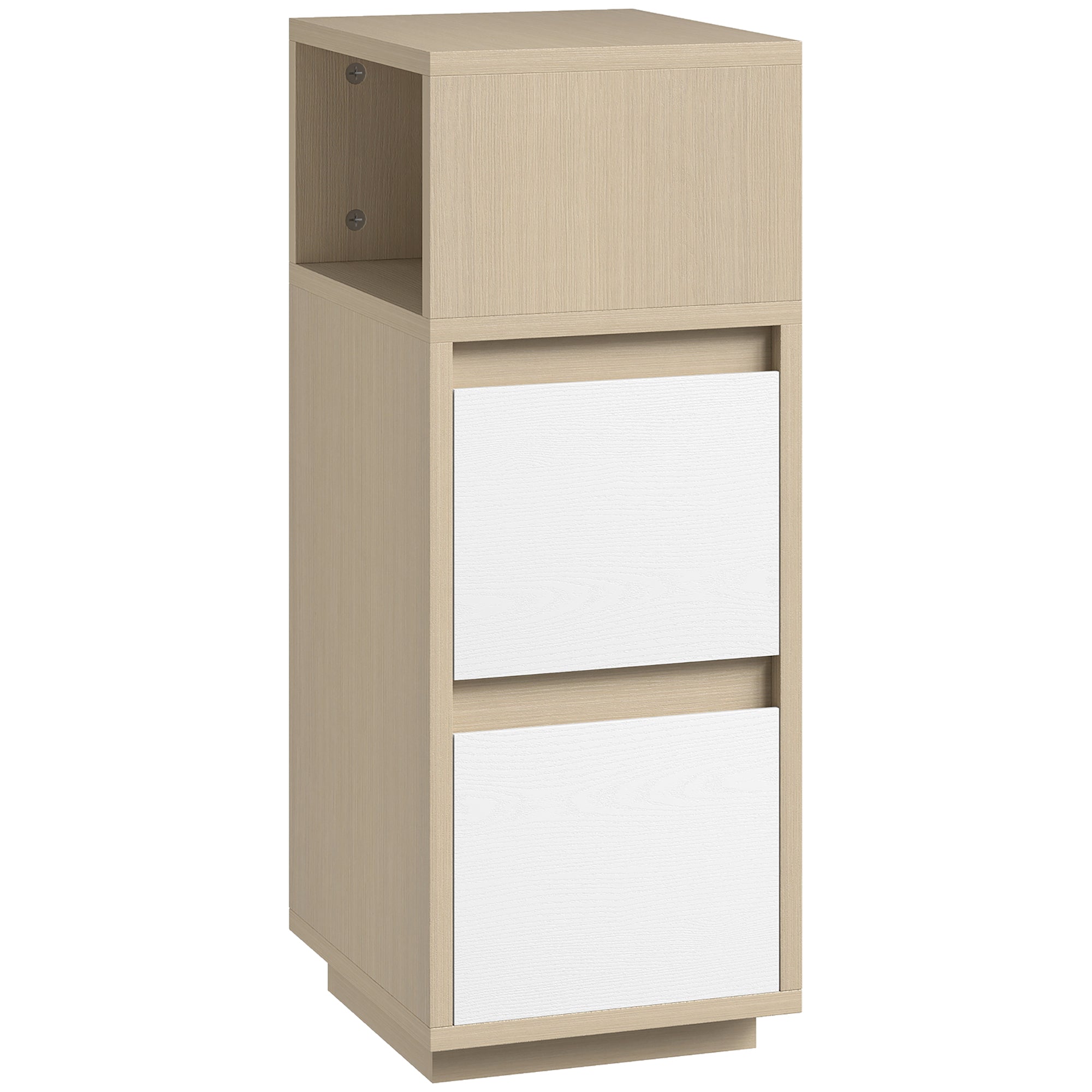 HOMCOM Slim Bedside Table, Narrow Bedside Cabinet with Open Shelf and 2 Drawers for Bedroom, Living Room, Natural Wood Finish 