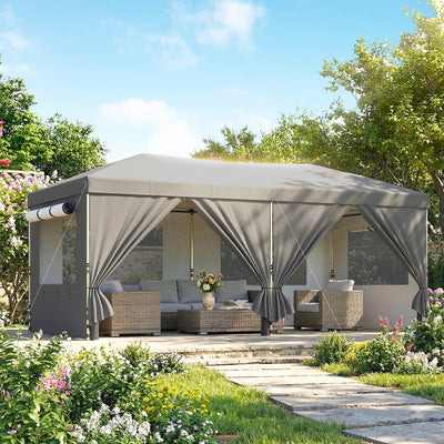 Outsunny 3 x 6 m Pop Up Canopy with UV50+ Protection Garden Gazebo with 6 Sidewalls, Dark Grey 