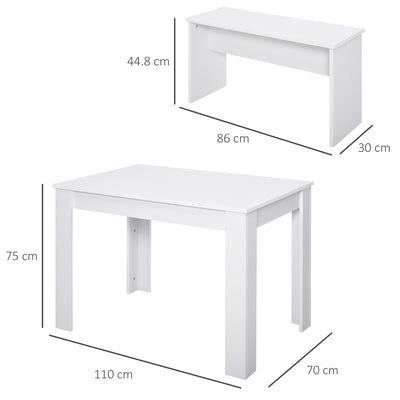 HOMCOM Kitchen Dining Table and 2 Benches Set, Table and Chairs Set for Limited Space, White 