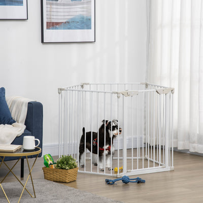 PawHut 5 Panels Pet Playpen Metal Fence w/ Walk Through Door - White 