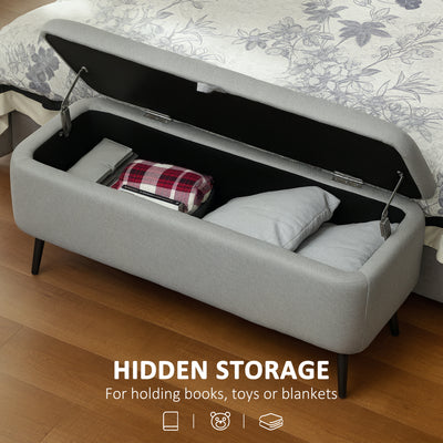HOMCOM 92 x 31cm Linen-Look Storage Ottoman - Light Grey 
