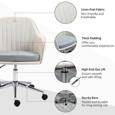 Vinsetto Home Office Chair Comfortable Computer Desk Chair Swivel Task Chair with Golden Base, Vanity Chair for Teens Adults Bedroom, Beige 
