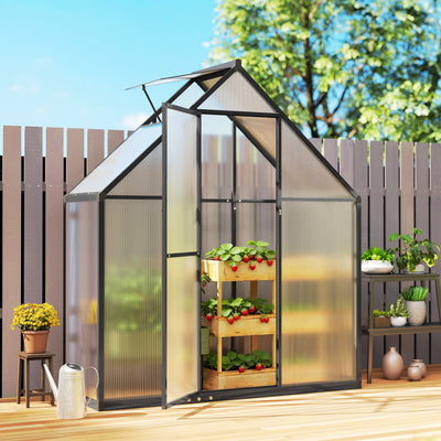 Outsunny Polycarbonate Greenhouse with Swing Door and Adjustable Window, Walk-in Greenhouse, 5.5 x 2ft, Black 