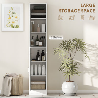 kleankin Tall Bathroom Cabinet with Mirror and Adjustable Shelf - High Gloss White 