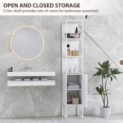 HOMCOM Tall Bathroom Cabinet with Open Shelves and Adjustable Shelf - White 