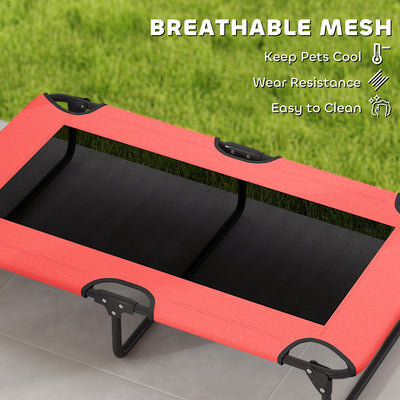 PawHut Portable Raised Dog Bed, Elevated Pet Cot with Breathable Mesh for Indoor Outdoor, for Large Dogs, Red 