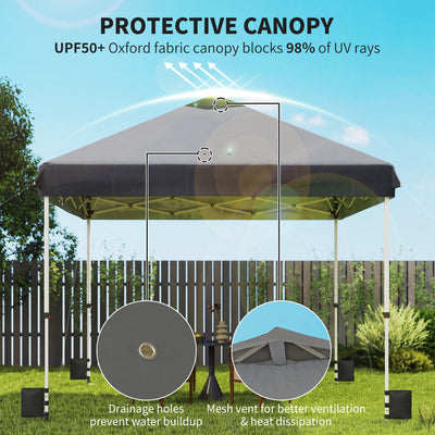 Outsunny 3 x 3 m Pop Up Gazebo with Wheels, UPF50+ One-Touch Outdoor Garden Party Tent Marquee Wedding Awning Canopy, Dark Grey 
