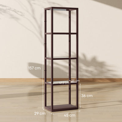HOMCOM LED Floor Lamp with Glass Shelves, 4 Layers Dimmable Tall Standing Lamp, Modern Column Shelf Floor Light for Living Room, Bedroom, Office, Dark Brown 