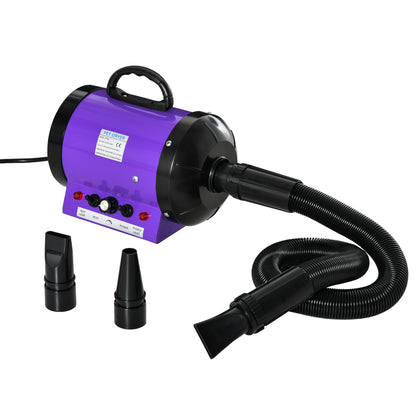 PawHut 2800W Dog Hair Dryer Pet Grooming Blaster Water Blower Dryer w/ 3 Nozzles, Purple 