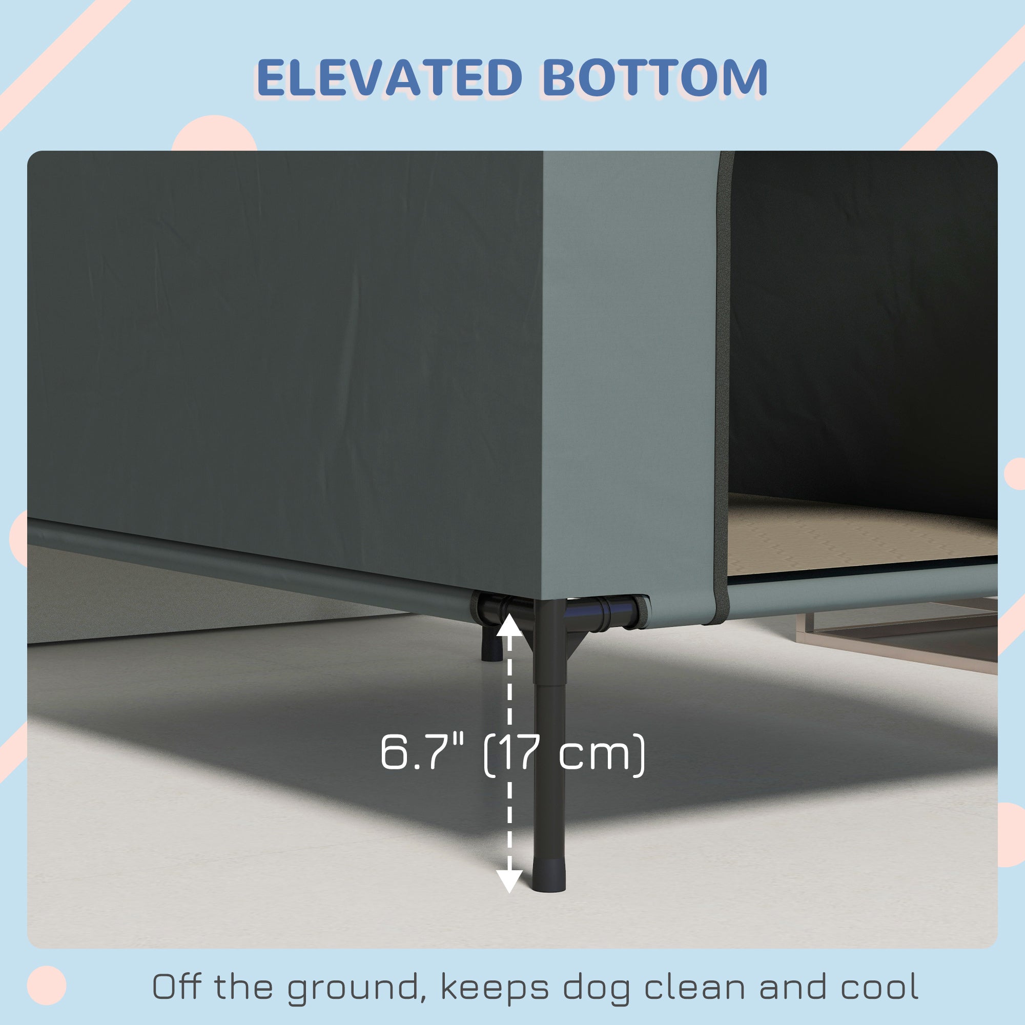 PawHut Dog House Outdoor Elevated Dog Bed with Removable Cover, Mesh Windows, Storage Bag, for S and M-Sized Dogs, Grey 