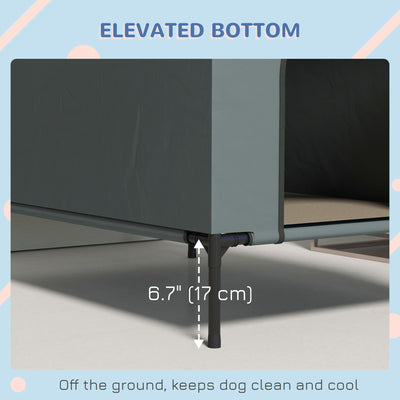 PawHut Dog House Outdoor Elevated Dog Bed with Removable Cover, Mesh Windows, Storage Bag, for S and M-Sized Dogs, Grey 