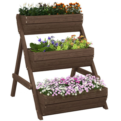 Outsunny 3 Tier Raised Garden Bed Wooden Elevated Planter Box Kit, 66L for Flower, Vegetable, Herb, 65x75x78cm, Tan 