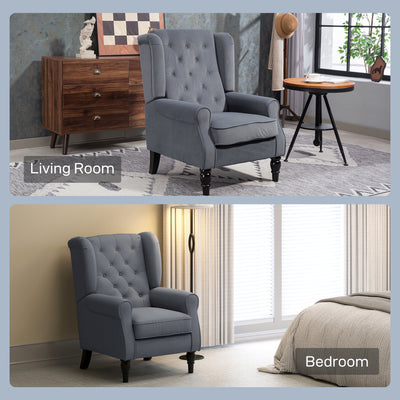 HOMCOM Wingback Accent Chair, Retro Upholstered Button Tufted Occasional Chair for Living Room and Bedroom, Grey 