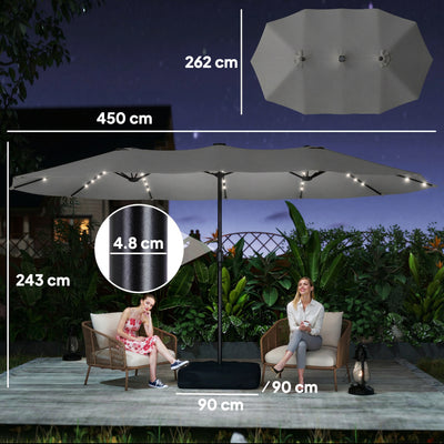Outsunny Patio Umbrella Double-Sided Outdoor Umbrella with Solar Lights Base, Grey 