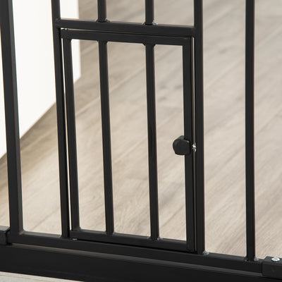 PawHut Extra Tall Pet Gate, Indoor Dog Safety Gate, with Cat Flap, Auto Close, 74-80cm Wide - Black 