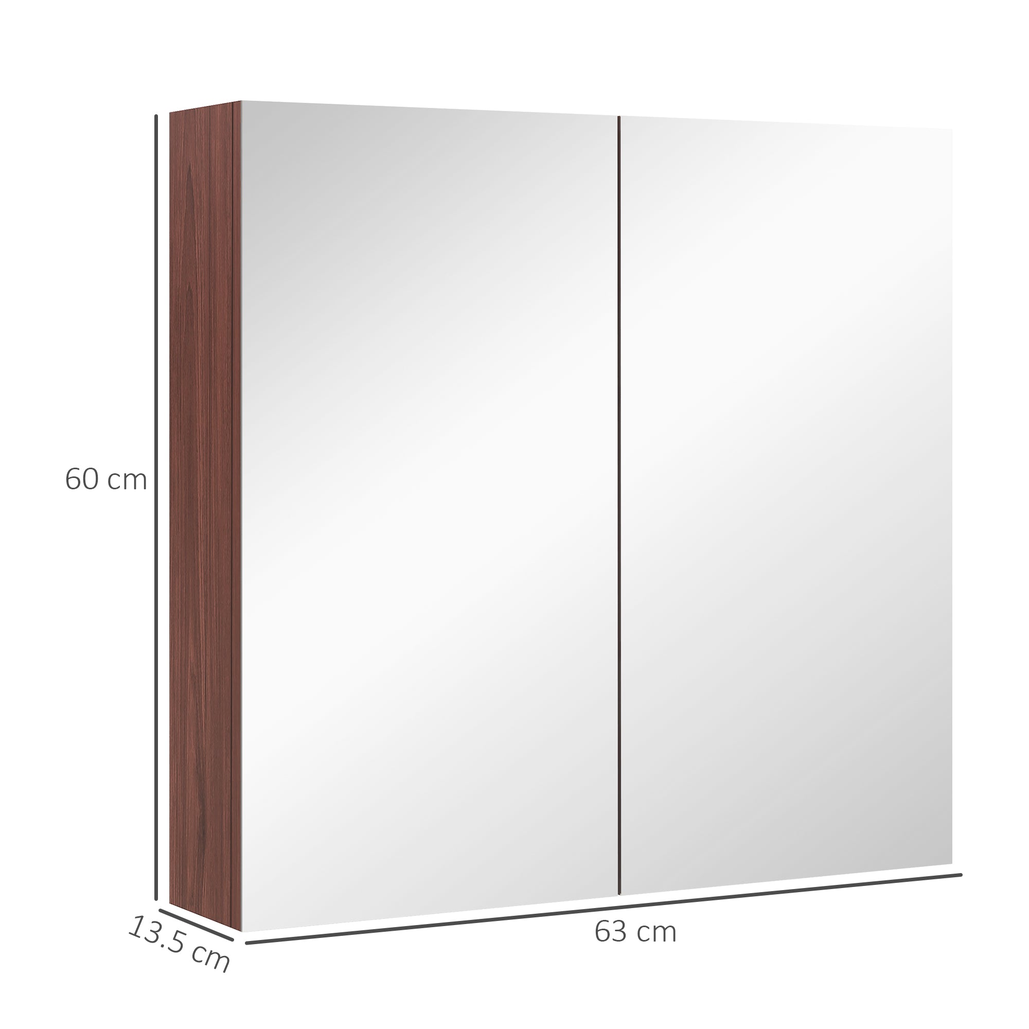 kleankin Double Door Bathroom Mirror Cabinet, Wall Mounted Bathroom Storage Cabinet, Soft Closing, 63L x 60Hcm 