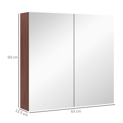 kleankin Double Door Bathroom Mirror Cabinet, Wall Mounted Bathroom Storage Cabinet, Soft Closing, 63L x 60Hcm 