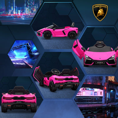 AIYAPLAY Lamborghini Revuelto Licensed 12V Ride on Car w/ Butterfly Doors, Transport Wheels, Suspension, Remote Control, Pink 