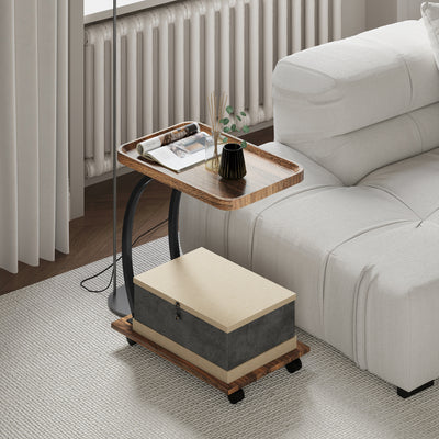 HOMCOM 2-Tier Mobile C-Shaped Side Table - Brown 
